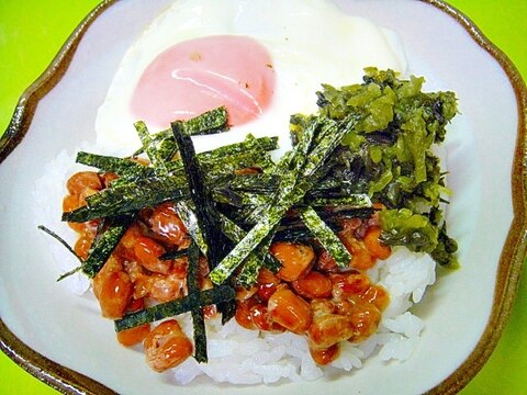 青じその実漬けと目玉焼きの納豆丼